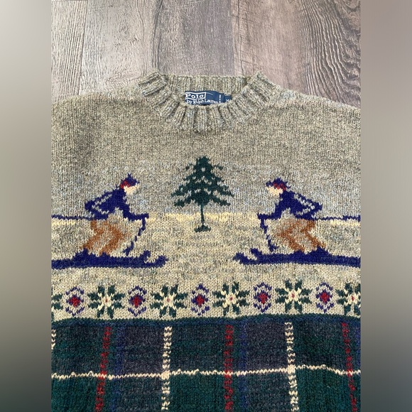 POLO Ralph Lauren All Over Ski Vintage 100% Wool Hand Knit Men’s Sweater - Picture 2 of 5